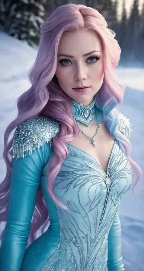 facebook photo of 31 years old woman RAW, masterpiece, realistic, hyper realistic, muted color, film grain, 
looking at viewer, [skye blue|sarah james], imperial ice princess looking wintry regal fantasy, delightful,
wearing Pink Bodysuit,