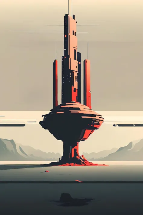a tree in a futuristic room with a red tree , minimalist_sci-fi_dystopia