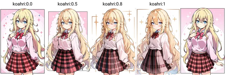 (masterpiece, best quality), intricate details,
1girl, <lora:Gabriel_loha_v1.0:0.8> gabriel, long hair, blonde hair, blue eyes, pink sweatshirt, checkered skirt,
<lora:koahri:0.0> koahri ,