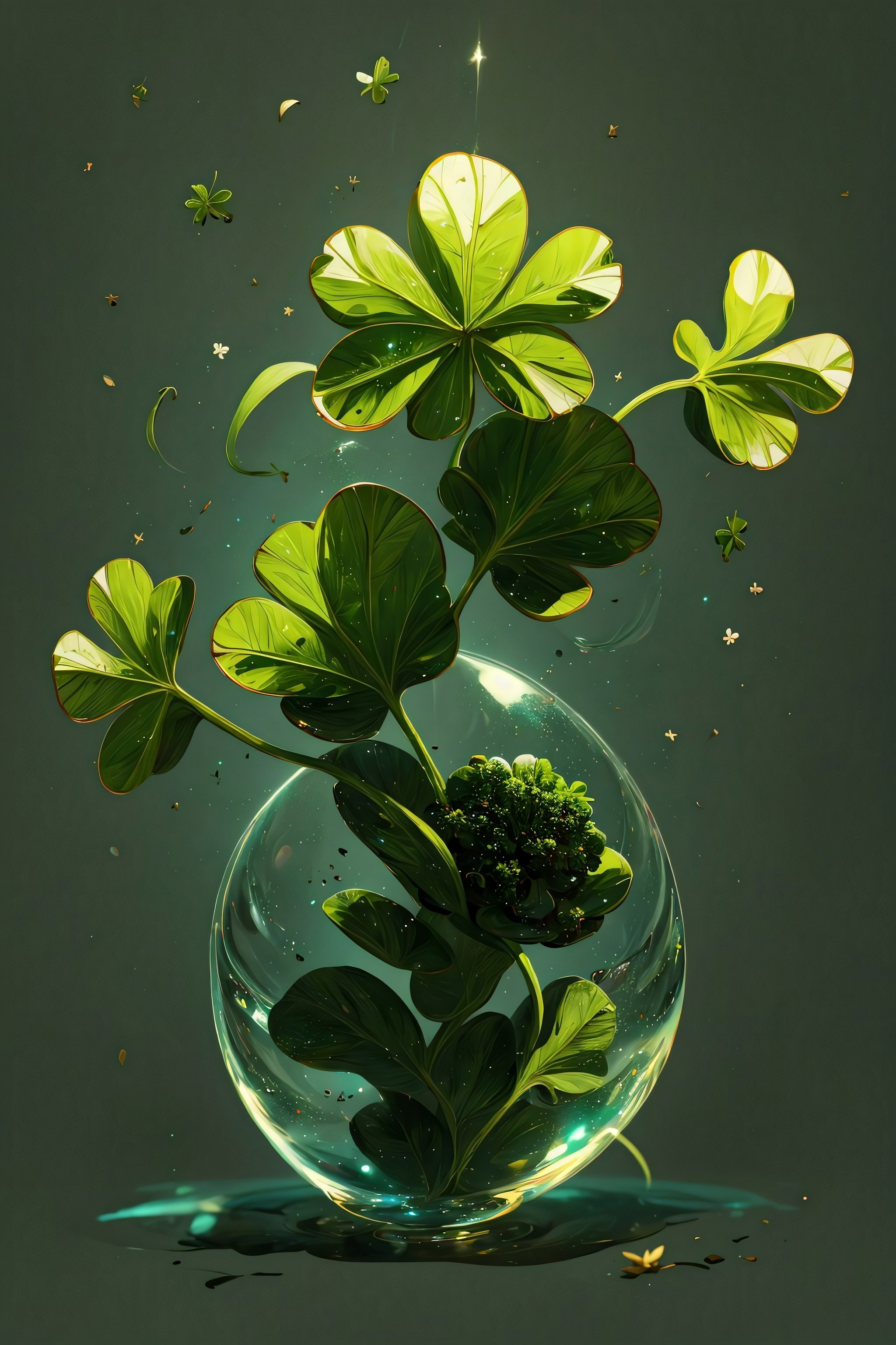 There is a glass vase with a plant inside of it - SeaArt AI