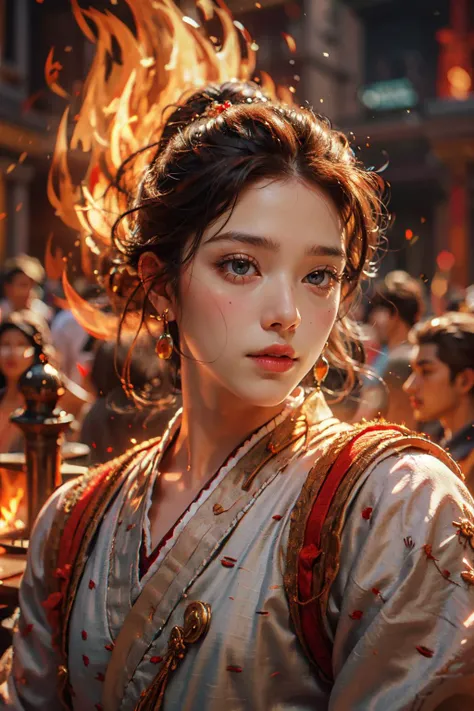 Best quality,masterpiece,ultra high res,(photorealistic:1.4)1boy,beautiful_face,detailed skin,full body,<lora:yuhuoshu:0.6>,yuhuoshu,jewelry,solo,earrings,(fire:1.3),blurry,realistic,lips,