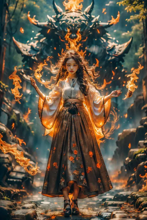 best quality,masterpiece,ultra high res,photorealistic,1girl,chocolae light,highly detailed,hyper-realistic,shallow depth of field,naturalism,full body,wide skirt,wide sleeves,
<lora:FenW:0.35>,<lora:yuhuoV2:0.75>,yuhuozhishu,fire,
<lora:butterfly:0.5>,butterfly style,
<lora:BeautyNwsjMajic2:0.78>,
<lora:more_details:0.3>,