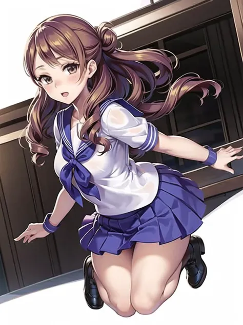 1girl, solo,(best quality),(masterpiece:1.1), full body, looking_at_viewer, dynamic angle, serafuku, cute, clear facial skin,