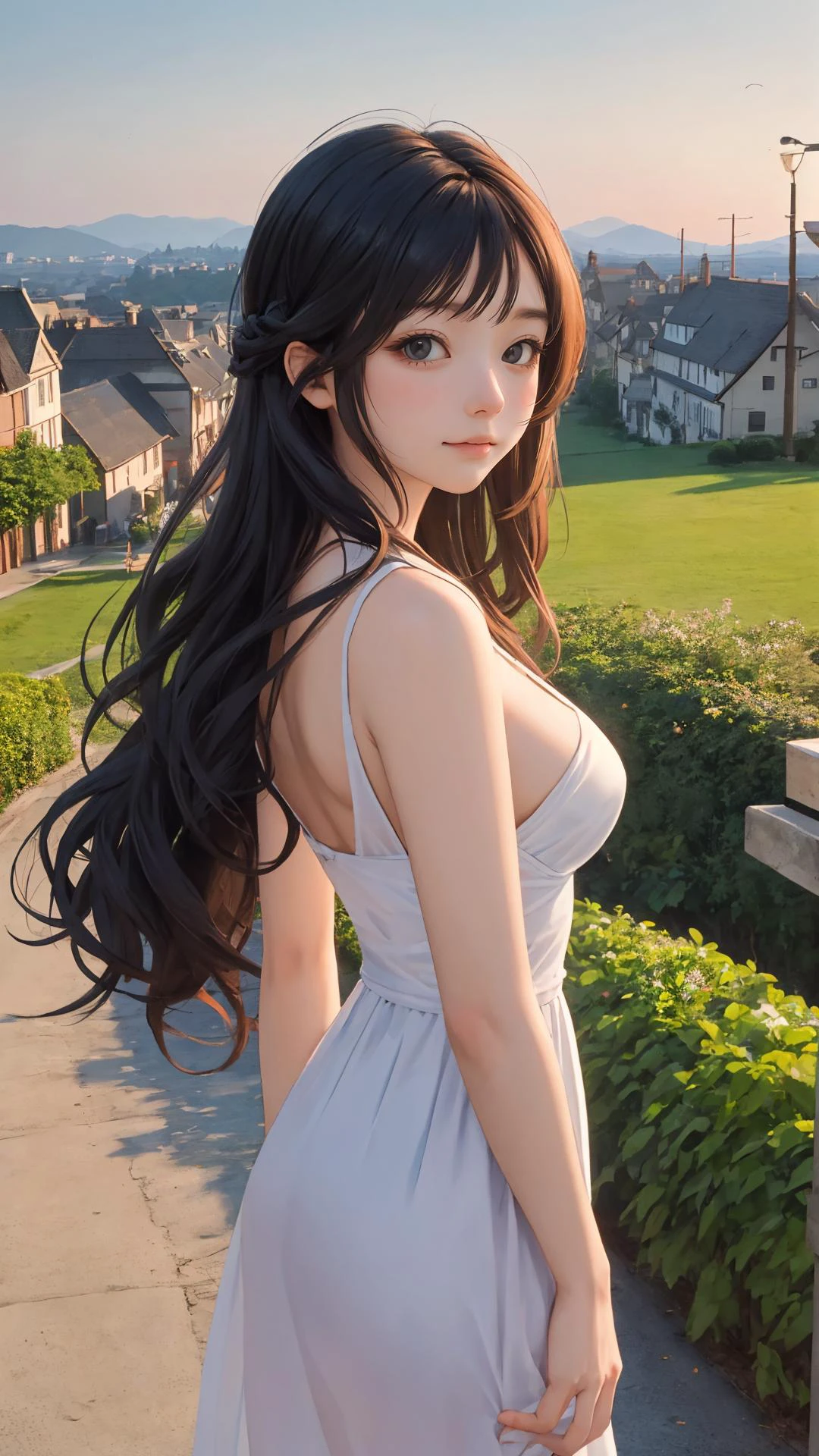 (masterpiece),
(best quality),
looking at viewer,
(wavy hair:0.8),
lady,
town, dawn, outdoors,