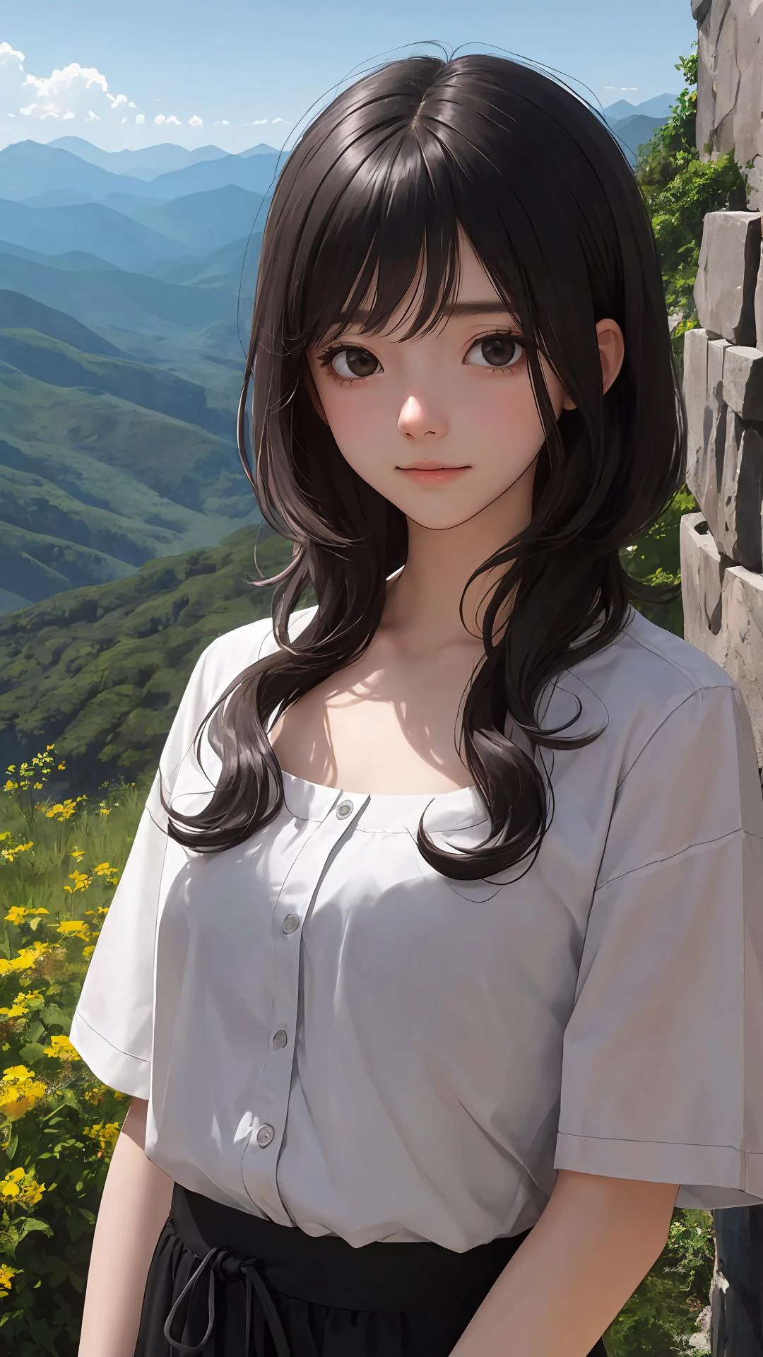 (masterpiece),
(best quality),
looking at viewer,
(wavy hair:0.9),
1girl,
{day|night|dwan},
{black eyes|dark brown eyes},
{black hair|dark brown hair|dark hair},
{long hair|medium hair|short hair},
{cinema|town|grass|mountain|river|indoors|outdoors},
{upper body|cowboy shot},
{medium brest|large breasts|small breasts},