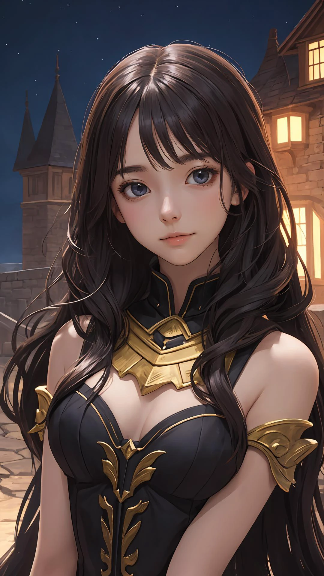 (masterpiece), (best quality), looking at viewer, 
(wavy hair:0.8), long hair, (character on front:1.1),
{girl|lady}, night, outdoors, shiny skin, fantasy,
{knight|warrior|rogue},