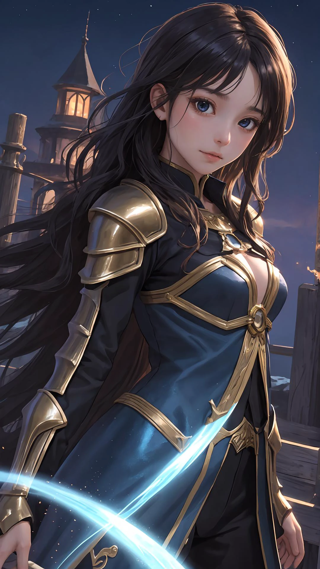 (masterpiece), (best quality), looking at viewer,
(wavy hair:0.8), long hair, (character on front:1.1),
{girl|lady}, night, outdoors, shiny skin, fantasy,
{knight|warrior|rogue},
