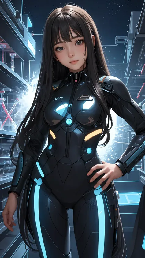 (masterpiece), (best quality), looking at viewer, 
(wavy hair:0.8), long hair, (character on front:1.1),
{girl|lady}, night, outdoors, shiny skin, (science fiction:1.4),