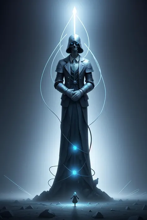 dark souls, cryptopunk deathcore style of beksinski, dramatic white and blue lighting, god in white and gold in the center, cinematic 8k, houdini render, detailed