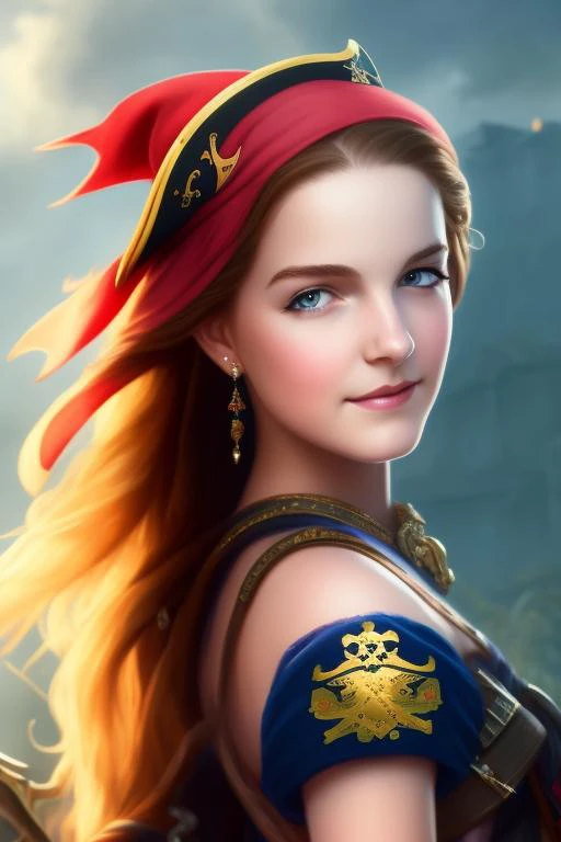 pirate queen , (miss fortune), artstation, (sks), by radoslaw pujan and stefan kostic, artgerm, greg rutkowski, Sophie Anderson, High Detail, 8 k wallpaper