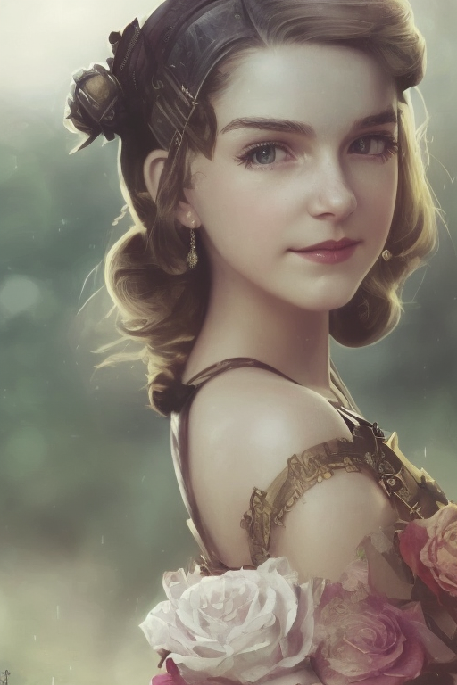A close up of a woman with a flower in her hair - SeaArt AI