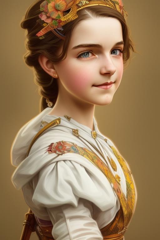 A painting of a young girl wearing a crown and a white dress - SeaArt AI