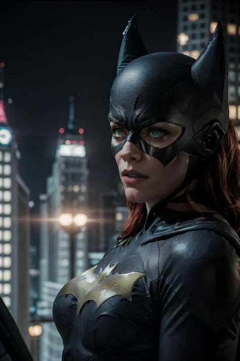 masterpiece, best quality, 1girl, batgirl, close up, realistic, dirty, bruise, green eyes, mask, bodysuit, red hair, lips, long hair, solo, dark <lora:Batgirl:1><lora:locon_katee_v1_from_v1_64_32:0.3> <lora:jujunaughtStyleLora_v10:0.7> donaught , jujunaught Batgirl:0.7> Embrace the thrilling world of Gotham as Katee Sackhoff takes on the iconic role of Batgirl, donned in a suit that perfectly complements her agile and dynamic persona. The sleek and modern Batgirl outfit enhances her every move, while her portrayal captures the essence of the character's determination. Katee embodies Batgirl's strength and intelligence, creating a masterpiece that combines the best quality with a perfect face, giving Gotham's guardian a new and empowering presence. <lora:add_detail:0.7>