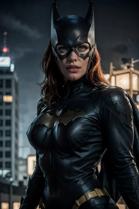 masterpiece, best quality, 1girl, batgirl, close up, realistic, dirty, bruise, green eyes, mask, bodysuit, red hair, lips, long hair, solo, dark <lora:Batgirl:1><lora:locon_katee_v1_from_v1_64_32:0.3> <lora:jujunaughtStyleLora_v10:0.7> donaught , jujunaught Batgirl:0.7> Embrace the thrilling world of Gotham as Katee Sackhoff takes on the iconic role of Batgirl, donned in a suit that perfectly complements her agile and dynamic persona. The sleek and modern Batgirl outfit enhances her every move, while her portrayal captures the essence of the character's determination. Katee embodies Batgirl's strength and intelligence, creating a masterpiece that combines the best quality with a perfect face, giving Gotham's guardian a new and empowering presence. <lora:add_detail:0.7>