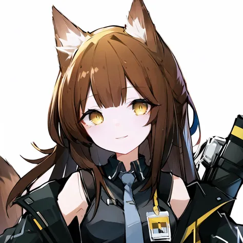 (high quality, high resolution:1.3), 4k, masterpiece,
BREAK
1girl, <lora:Franka:0.8>, Franka, 1girl, animal ears, upper body, fox ears, brown hair, tail, yellow eyes, necktie, shirt, sleeveless shirt, grey necktie, off shoulder, jacket, smile, standing, id card, simple background, white background, <lora:quan_style:1:1:lbw=1,0,0.5,0,0.5,1,1,1,1,1,1,0.5,0.5,0.5,0.5,0.5,0.5> , quan style, avatar, <lora:NoiseOffset_v2:1.0><lora:NoiseOffset_v2:1.0>