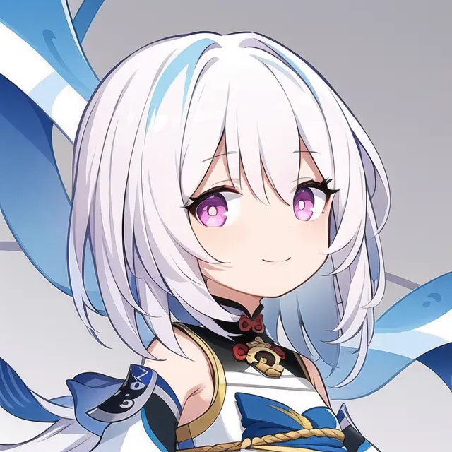 (best quality), detailed drawing, (masterpiece), simple background, near shot, upper body,1 girl, quan style, avatar,
cute, smile, white hair, closed mouth, looking at viewer, <lora:quan_style_v2:1:XYZ>