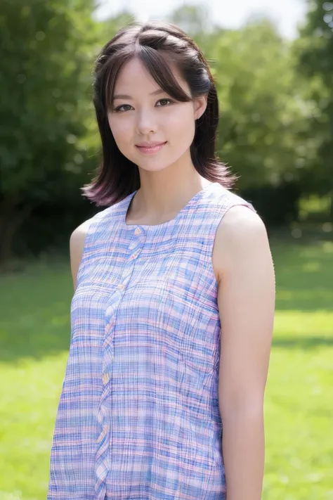 (Highest quality, masterpiece: 1.2), Portraiture, chest, Outdoor, 20 year old woman in the garden: 2, White lightweight summer long dress, Background messy light blue flowers、squirt, Different costumes, Different Angle, Backlight: 1.5, Rich skin detail: 1.5,