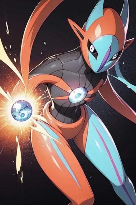 (<lora:Deoxys>:0.7), Deoxys, pokemon, red and blue skin, charging an energy orb (best quality, masterpiece), realistic, alien, monster, creature, 8k