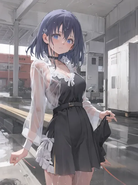 absurdres,solo,1girl,kaede_chan,<lora:Kaede_to_Suzu:1>,
standing, upper body, closed mouth,wet_clothes,
(ocean, railing,outdoors),