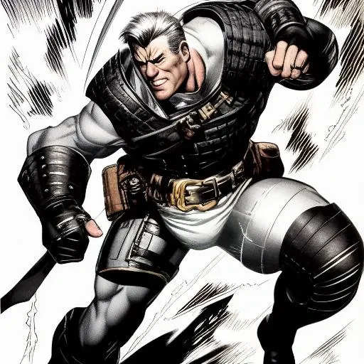 shot of BrolinCable whole body wearing a loose cloak blowing heavily in the wind with black and green leather armor underneath, white background , drawing, high contrast colors, dark spotting, dynamic lighting, masterpiece, highly detailed, olfn