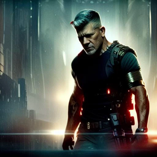 shot of BrolinCable whole body as he holds a smaller bad guy up off the ground in one hand, white background , photo, dynamic lighting, masterpiece, highly detailed, Style-BladeRunner2049-8v