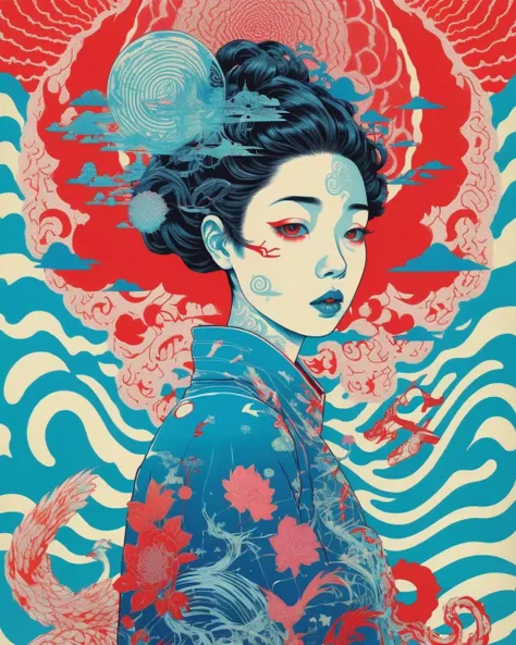 a overprint effect , overprint_effect , overlayed, digital art selected for the , by Yuko Shimizu, james jean and victo ngai, victo ngai and tristan eaton, victo ngai <lora:Overprint_effect_sdxl:1.0>