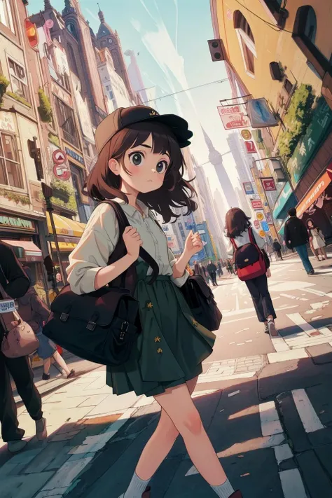 masterpiece,best quality,1girl,city,trip,bag,dutch angle,