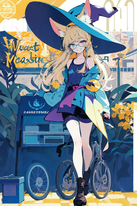 (masterpiece:1.2), best quality,PIXIV, Sweet girl
1girl, heterochromia, witch hat, hat, solo, long hair, blonde hair, dress, yellow eyes, blue eyes, glasses, food, full body, looking at viewer, smile, candy, bike shorts, bare shoulders, animal ears, shoes
 <lora:Sweet girl p_20231030174934:1>