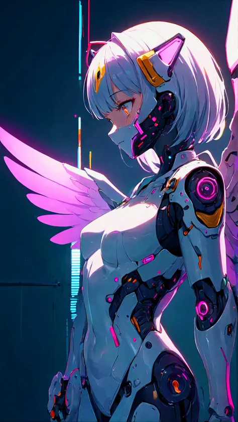((Masterpiece.)) Machine learning, artificial intelligence. Abstract: machine learning and AI as an anime girl. Full-body shot. Cyber angel, cyberpunk angel. Detailed, elaborate cyber-punk mask. Android. Cyber ninja, cyber samurai. ((masterpiece)), perfect, ideal, beautiful, 8k, high resolution, highly detailed, intricate, elaborate. Vivid colors. High contrast, light play, color play. Interesting shadows.<lora:anime_sdxl_v1:0.8> anime