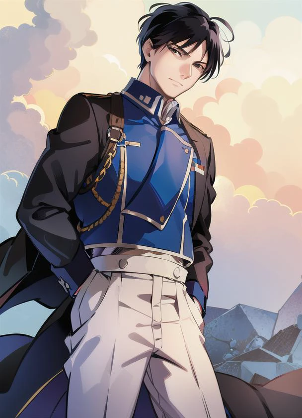 (masterpiece), best quality, highest quality, extremely detailed CG unity 8k wallpaper, detailed and intricate, original,highres, \\
1man, military uniform, blue, black hair, short hair,
<lora:mustang:1>