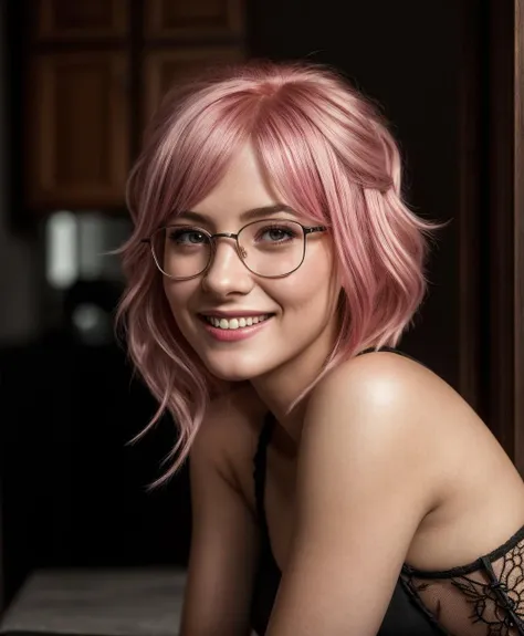 (Realistic),masterpiece,best quality,cinematic lighting,natural shadow,looking at viewer,Worm's Eye View,edgCorset,1girl,photo of a cute girl,full body,light smile,charming,20yo,glasses,Side-swept bangs Hair.Hair between eyes,Hot pink hair,Lace-up,Inlay,Raw photo,8k,uhd,dslr,soft,lighting,high quality,film grain,hyperrealismus,hyperrealistic,Atmospheric,Realistic Skin Texture,realistic hair details,ultra quality,best quality,Hyper Realism,