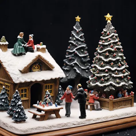 <lora:M1n14tur3_XL-000002:0.9>,photo of (M1n14tur3:1.1) ceramic sculpture of christmas scene,ice rink,snow,figure skater,many skaters,christmas tree, outdoor,photo realistic,ornate,studio photograph,sitting on a wooden counter with a black cloth background,bokeh,tilt shift,super detailed,intricate,dramatic,shadows,beautiful,insane details,hyperdetailed,8k wallpaper,uhd,hdr,high contrast,