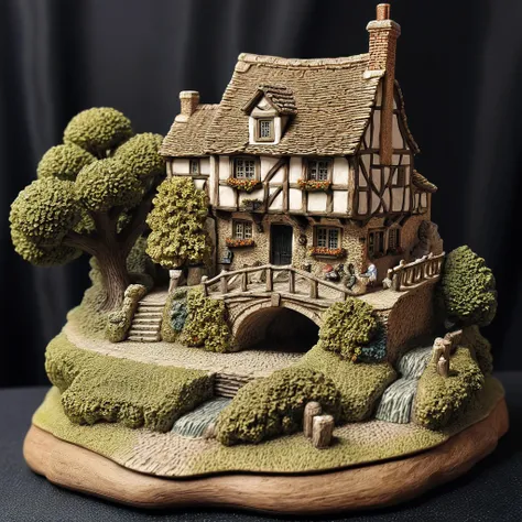 <lora:M1n14tur3_XL-000002:0.9>,photo of (M1n14tur3:1.1) ceramic sculpture of cozy european village,extremely detailed,canals,bridges,19th century architecture,trees,birds,landscape architecture render,photo realistic,ornate,studio photograph,sitting on a wooden counter with a black cloth background,bokeh,tilt shift,super detailed,intricate,dramatic,shadows,beautiful,insane details,hyperdetailed,8k wallpaper,uhd,hdr,high contrast,