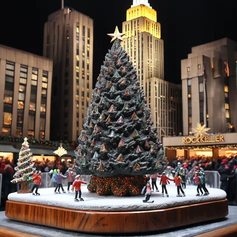 <lora:M1n14tur3_XL-000002:0.9>,photo of (M1n14tur3:1.1) ceramic sculpture of Christmas Tree in (Rockefeller Plaza:1.4) in new York City,(ice rink with ice skaters:1.3),(brightly lit shops with christmas displays:1.2),trees,birds,landscape architecture render,photo realistic,ornate,studio photograph,sitting on a wooden counter with a black cloth background,bokeh,tilt shift,super detailed,intricate,dramatic,shadows,beautiful,insane details,hyperdetailed,8k wallpaper,uhd,hdr,high contrast,