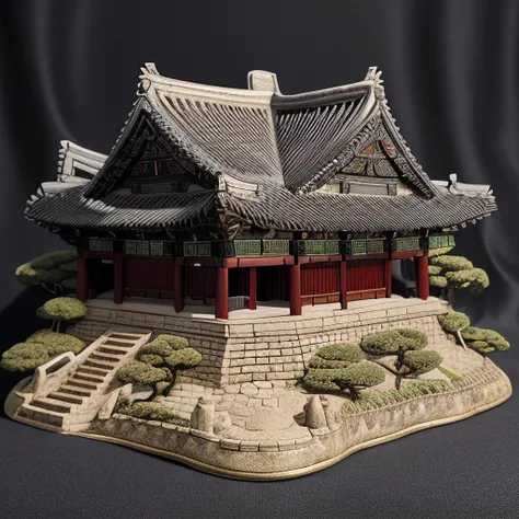<lora:M1n14tur3:0.9>,photo of (M1n14tur3:1.1) ceramic sculpture of the (Changdeokgung Palace in seoul:1.3),landscape architecture render,photo realistic,ornate,studio photograph,sitting on a wooden counter with a black cloth background,bokeh,tilt shift,super detailed,intricate,dramatic,shadows,beautiful,insane details,hyperdetailed,8k wallpaper,uhd,hdr,high contrast,