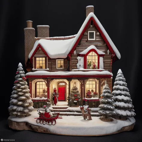 <lora:M1n14tur3:0.9>,photo of (M1n14tur3:1.1) ceramic sculpture of Santa's Workshop,snow covered,christmas trees with lights,red sleigh with presents,elves making snowman,with the North Pole marker in the background,landscape architecture render,photo realistic,ornate,studio photograph,sitting on a wooden counter with a black cloth background,bokeh,tilt shift,super detailed,intricate,dramatic,shadows,beautiful,insane details,hyperdetailed,8k wallpaper,uhd,hdr,high contrast,