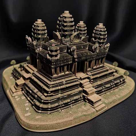 <lora:M1n14tur3:0.9>,photo of (M1n14tur3:1.1) ceramic sculpture of the (Angkor Wat:1.3),landscape architecture render,photo realistic,ornate,studio photograph,sitting on a wooden counter with a black cloth background,bokeh,tilt shift,super detailed,intricate,dramatic,shadows,beautiful,insane details,hyperdetailed,8k wallpaper,uhd,hdr,high contrast,