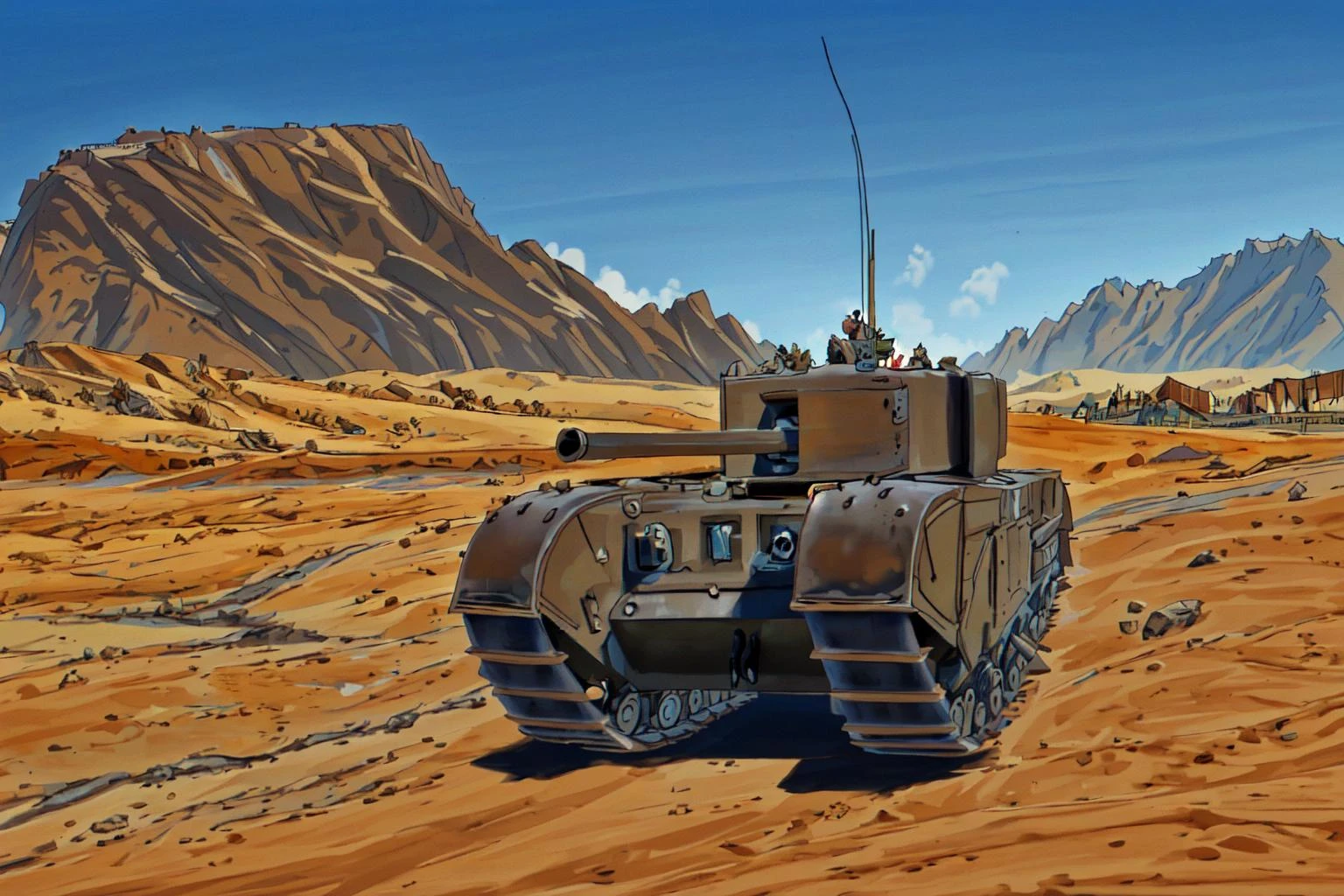 churchill tank, desert, mountain, camels, fortress, goats,