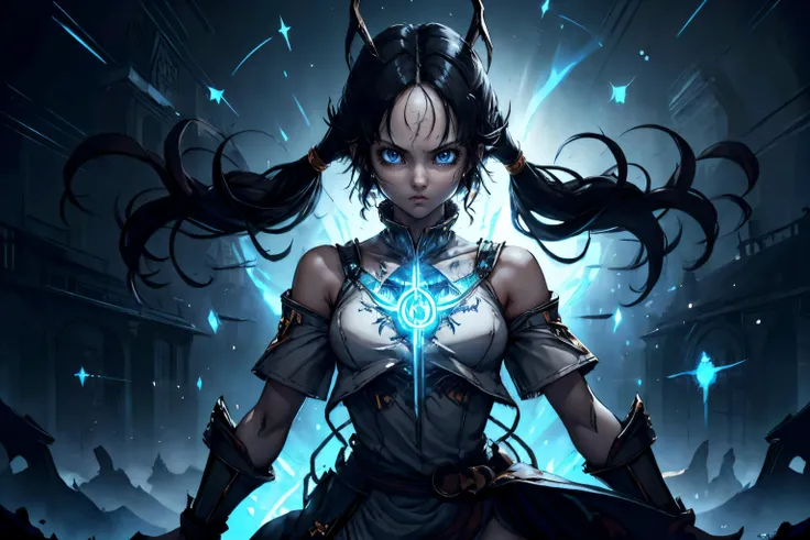 <lora:videl_v10:0.7>, videl2, blue eyes, black hair, twintails ,   solo, (full body:0.6), looking at viewer, detailed background, detailed face, (<lora:1001ArabianNightsV3:0.6>, 1001ArabianNights theme:1.1), rune-priest,   runic symbols on clothes,    dynamic pose, intense expression,    ancient runes,  mystic aura, rune covered architecture in background,   magic lighting, cinematic atmosphere, ,
<lyco:GoodHands-beta2:1.00>,