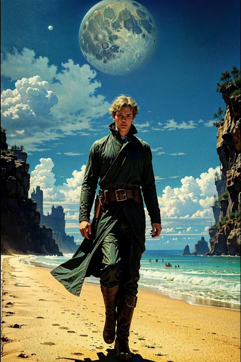 1boy, male focus, solo, beach, sand, boots, moon, blonde hair, weapon, outdoors, walking, belt, desert, rock, ws7,
Best quality,masterpiece,ultra high res,<lora:ws8:0.7>,
