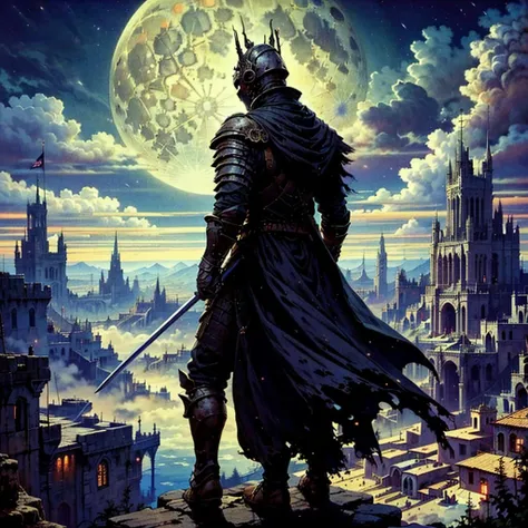 moon, weapon, armor, helmet, solo, holding, holding weapon, full moon, cape, sword, night, castle, sky, 1boy, from behind, full armor, scenery, ambiguous gender, outdoors, cloud, holding sword, 1other, shoulder armor, standing, male focus, ws7,
Best quality,masterpiece,ultra high res,<lora:ws8:0.7>,