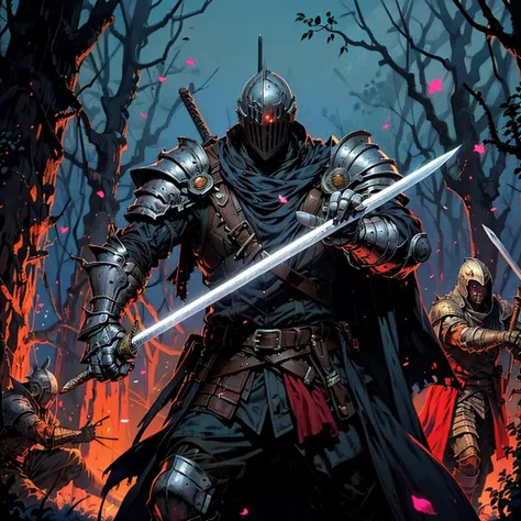 weapon,sword,armor,holding,2boys,glowing,holding weapon,holding sword,multiple boys,cape,forest,nature,dagger,gauntlets,glowing eyes,knight,sheath,tree,knife,full armor,male focus,night,shoulder armor,petals,helmet,outdoors,fantasy,belt,ws7,
Best quality,masterpiece,ultra high res,<lora:ws8:0.7>,