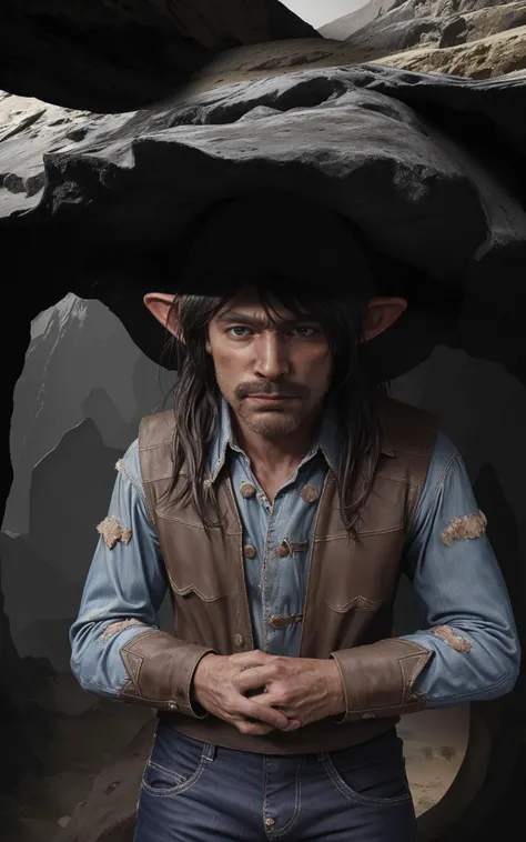 (Cowboy shot:1.5), (Cavern Troll:1.4), Inside a dimly lit cave, focus on rugged features, shadowy corners