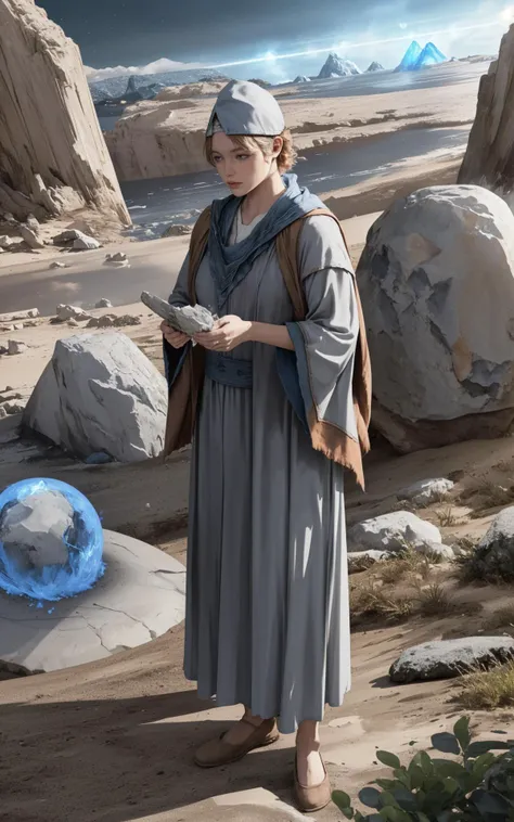 (Establishing shot:1.5), (Elemental Geomancer:1.4), (Medium Covered breasts:0.81), Rock formations, earthy robes, geomantic symbols, stone guardians