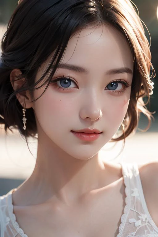 masterpiece, best quality, ray tracing, highly detailed, 32k, portrait, raw photo,
1girl, light slightly smiling, bright skin, beautiful face, perfect eyes, seductive eyes, portrait, close-up shot
bright sun light, rim light, dramatic lighting