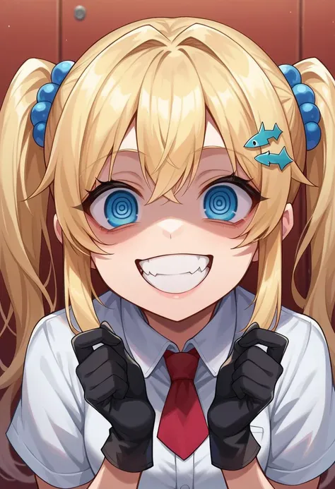 score_9, score_8_up, score_7_up, source_anime, BREAK
BREAK
1girl, solo, portrait,
<lora:laplace-nikke-richy-v1_pdxl:1.0>, laplace, blonde hair, twintails, long hair, hair ornament, blue eyes, small breasts, gloves,
looking at viewer, close-up, teeth, huge_smile, evil smile, crazy eyes, fish eye view, huge mouth, pov, shaded face,