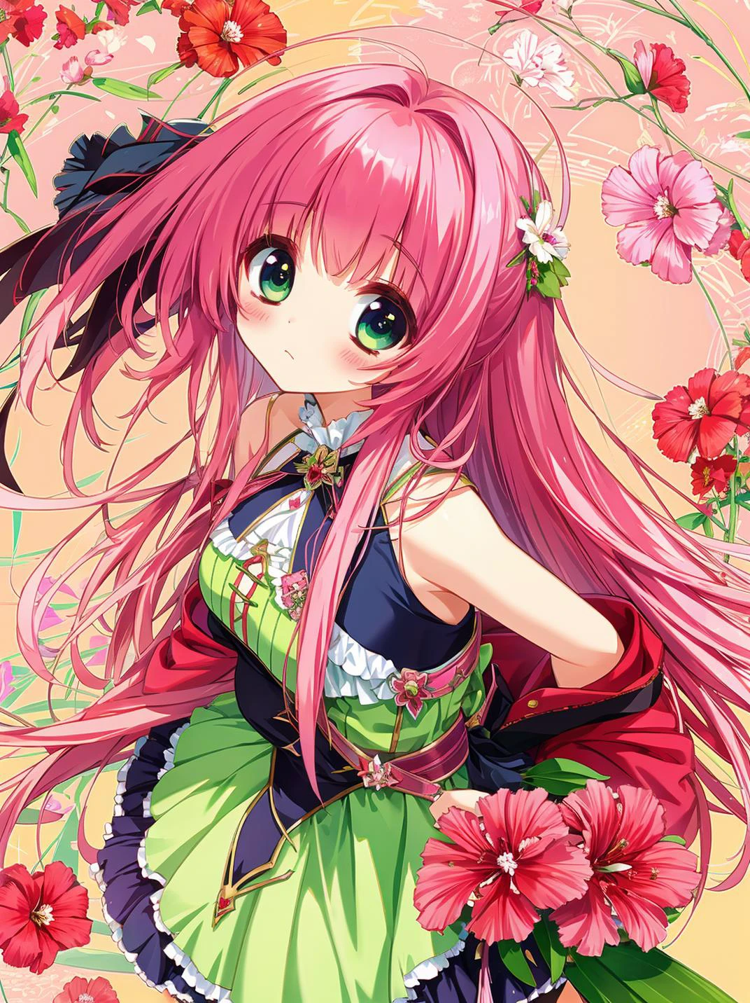 mix dianthus_superbus and girl , (solo:1.4) , BREAK multicolored pink:1.2 hair , dynamic angle, oil painting , (dianthus_superbus collage) , masterpiece:0.15762 , (best quality) , (dianthus_superbus collage) , (sfw:1.4) ,(sfw:1.4) ,