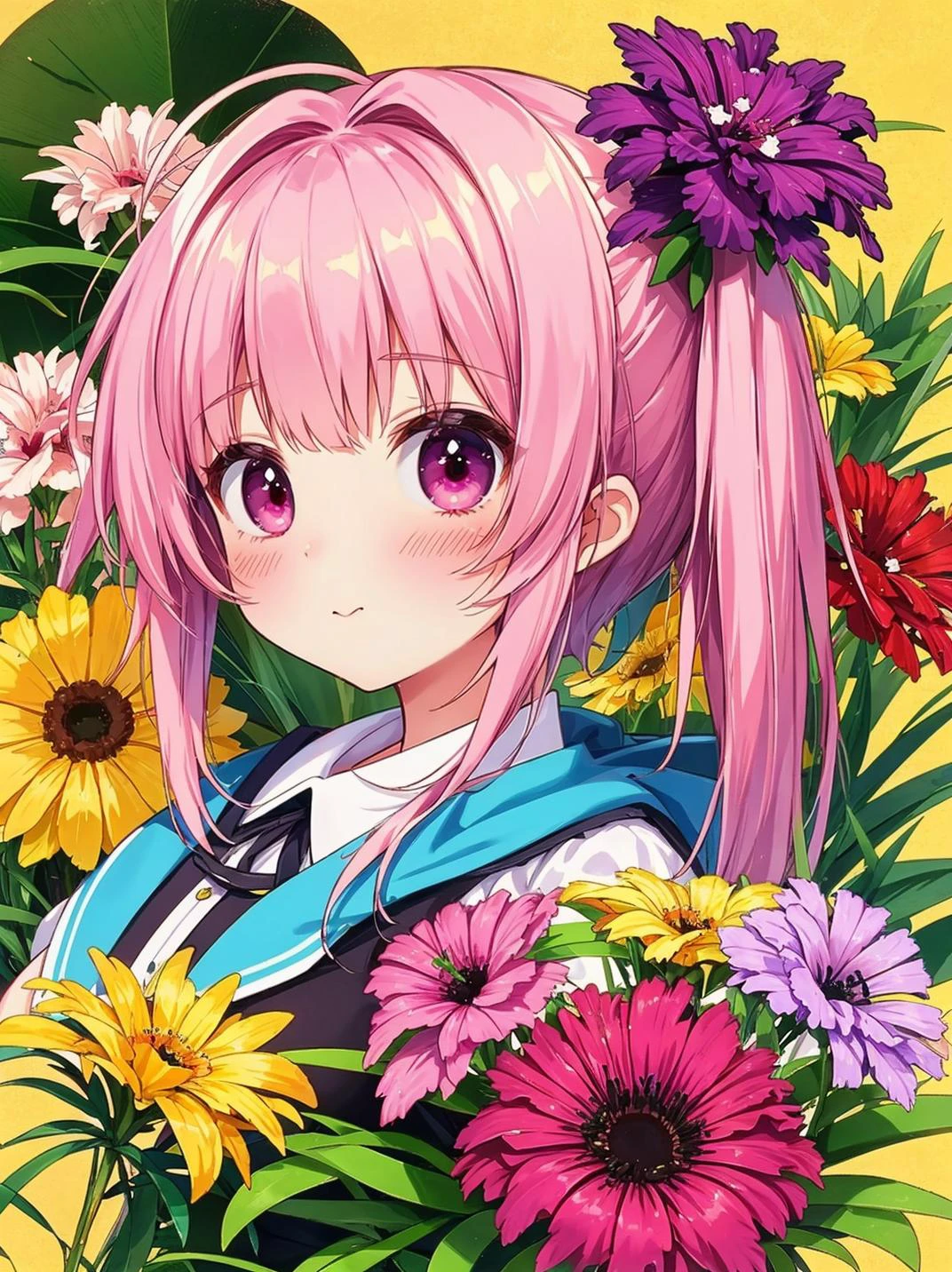 mix dianthus_superbus and girl , (solo:1.4) , BREAK multicolored pink:1.2 hair , dynamic angle, oil painting , (dianthus_superbus collage) , masterpiece:0.15762 , (best quality) , (dianthus_superbus collage) , (sfw:1.4) ,(sfw:1.4) ,