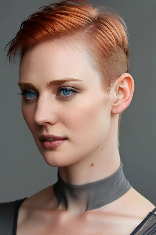 full color photo of skswoman, grey background, undercut hair,
<lora:Deborah Ann WollV2:1>