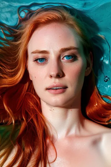 full color photo of skswoman lying in water, PsychedelicFluids, closeup,
 <lora:Deborah Ann WollV2:1>